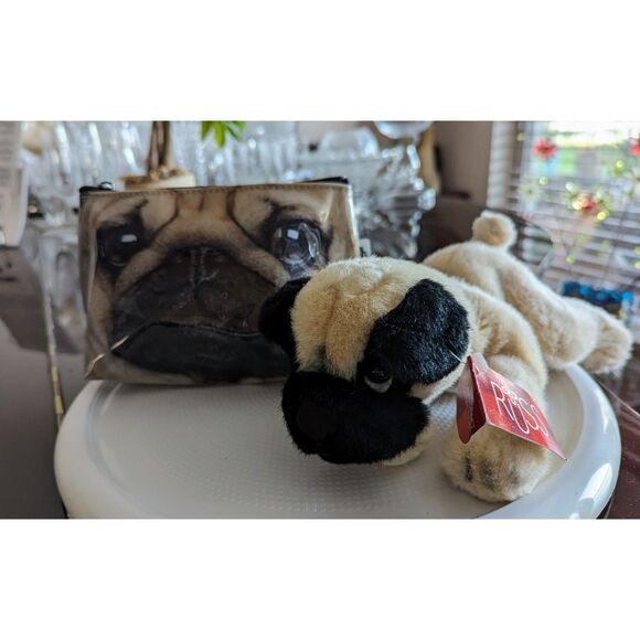 Russ Heart Craft Collection Poncho Pug plush animal & Catseye Londob Pug purse - Picture 1 of 11